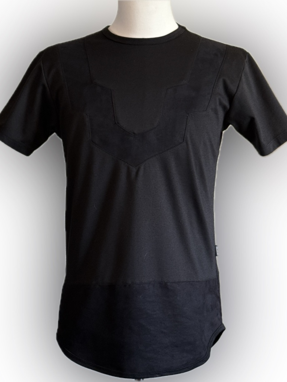 Star Status Club Black Panel T Shirt Mixed Fabric/Micro-suede Streetwear  size S